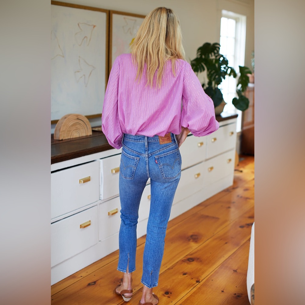 Emerson Fry India Collection Bardot Top - Pink Lurex with Gold Details size S - Picture 2 of 13